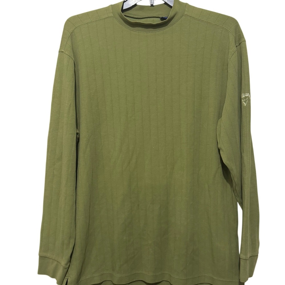 Callaway Golf Sport Mens Large Olive Green Ribbed Mock Neck Long Sleeve Shirt